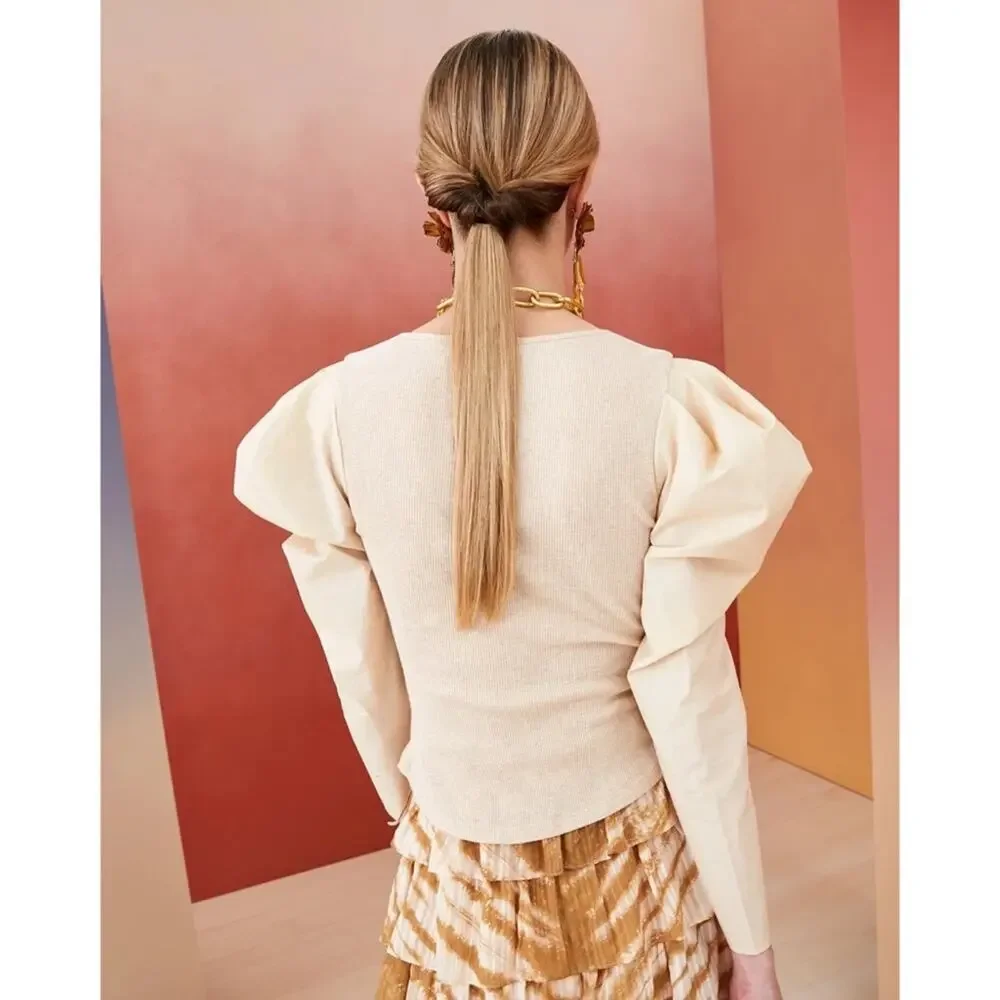 Ulla Johnson Joanne Oatmeal Long Puff Sleeve Pullover Top Women’s Medium - Picture 3 of 13